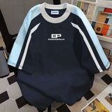 Riolio Summer Men and Women Trendy Personalized Splicing Letter Printed Short Sleeve Couple Loose Retro Casual T-shirt Top y2k