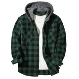 Riolio Spring Autumn Men's Hoodies Shirts Classic Plaid Casual Button Down Hooded Long Sleeved Double Pockets Shirt Flannel Jacket Tops