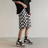 Riolio  Checkerboard Casual Men Summer Thin American Retro Sports Straight Five-point Pants