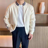 Riolio New Korean Fashion Men Cardigan Coat Light Luxury Trendy Knit Zipper Long Sleeve Sweater Jackets High Quality Patchwork Knitwear