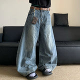 Riolio  American High Street Hip Hop Men and Women Trendy Personality Straight Tube Washed Jeans Couple Loose Bent Knife Casual Pants