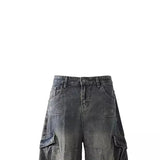 Riolio  Retro Multi Pocket Curved Knife Jeans Autumn And Winter Vintage Wide Leg Workwear Pants Korean Version High Street Men'S Jeans