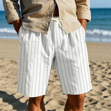 Riolio  Men's Striped Linen Blend Shorts Elastic Waist Drawstring Casual Beach Shorts