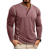 Riolio  Spring Autumn Long Sleeve T Shirt Men Henry Collar Casual Mens T-Shirts High Quality Male Fashion Patchwork Pullover Tees Tops