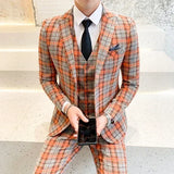 Riolio  ( Jackets + Vest + Pants ) New Fashion Boutique Plaid Mens Casual Business Suit Groom Wedding Dress Suit 3pces Set Male Blazer