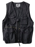 Riolio Loose Camouflage Workwear Vest Multi-ket Outdoor Fiing Jaet Youth Stand Fit V-Ne Single Button Closure Workwear