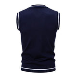 Riolio Men's Fashion New V-neck Sleeveless Sweater Embroidered Color Matching Leisure Lined Vest Men's Top