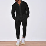 Riolio Autumn men's new fashion solid color suit cotton cardigan lapel long sleeve pants suit