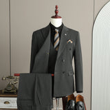 Riolio  Upgraded High Quality Men's Three-Piece Suit Wedding Dress Code Double-Breasted Notch Collar Business Casual Cotton Blend