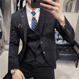 Riolio  S-7XL ( Blazer + Vest + Pants ) Brand Men's Formal Business Suit Three-piece Set Groom Wedding Party Dress Solid Color Plaid