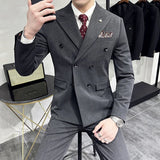 Riolio  S-7XL ( Blazer + Vest + Pants ) Brand Men's Formal Business Suit Three-piece Set Groom Wedding Party Dress Solid Color Plaid