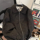 Riolio Simple Variegated Jacket Autumn Lapel Woolen Coat American Men Women Loose Casual Versatile Ink Painting Knitted Cardigan Chic