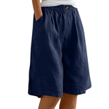 Riolio  Women's Fashion Solid Color Pants Pocket Button Up Capris Loose Elastic Waist Cotton Linen Shorts Pants for Women Women’s Pants