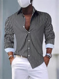 Riolio  Men's Striped Turn Down Collar Long Sleeve Shirt Casual Button Down Blouse