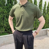 Riolio  Summer Men Clothing Short Sleeve Men's Polo Shirt Fashion Slim Casual Design Sense Lapel Button Solid Color Golf Polo T Shirt