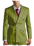Riolio  Men's Pinstripe 2 Piece Suit Set Double Breasted Peak Lapel Slim Fit Striped Tuxedo Suit For Wedding Prom Business Formal