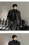 Riolio American Retro Shoulder Pad Short Leather Jacket Men's Spring Deconstruction High-end Fashion Trend Vintage Motorcycle Jacket