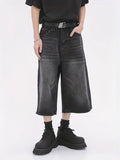 Riolio  Summer New Style Drapey Over-The-Knee Cropped Pants Unisex Trendy American Heavy-Duty Loose Gradient Denim Shorts