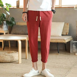 Riolio  Summer New Solid Color Elastic Waist Casual Ankle Length Pants Man Drawstring Pockets Fashion Casual Straight Trousers