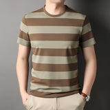 Riolio  100% Cotton High Quality Horizontal Stripes Simple Fashion Men's T-shirt Classic Timeless O Neck Tops Casual Unisex Kid's Tees