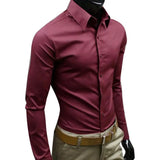 Riolio Classic Business Shirt  Breathable Not See Through Men's Shirt Men's Slim Fit Cotton Business Shirt