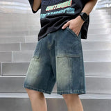 Riolio Mens Washed Denim Shorts Patchwork Design Summer Casual Vintage Fashion Street Style bule Shorts Men New Arrival Trendy Wear