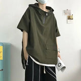 Riolio  Trendy Summer Half-sleeve Hooded T-shirt For Men Loose-fit Versatile Student Turtle Neck Bodycon Tee Hong Kong Style