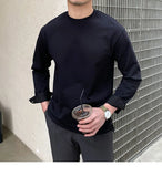 Riolio  New Autumn Fashion Men T-shirt Light Luxury Solid Color Long Sleeve Tops Leisure Streetwear Casual O Neck Basic Shirts M-3XL