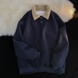 Riolio  Japanese Lamb Fur Corduroy Sweatshirt Women Autumn Winter Loose Ins Lazy Style Bfpolo Shirt Plus Velvet Thickened Jacket