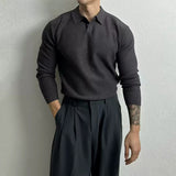 Riolio  New Korean Fashion Men Polo Sweater Light Luxury Knitted Solid Color Long Sleeve Pullover Premium Quality Skin-friendly Knitwear