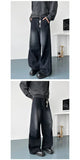 Riolio  Mens Jeans 2025 Autumn Fashion Loose Blue Washed Denim Pants with Knee Wrinkles Back Pocket Patchwork Design Denim trousers