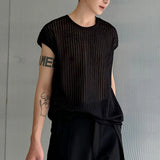 Riolio  Mens Micro-Transparent Hollow T-Shirt Summer Streetwear Breathable Fashion Niche Plain Short-Sleeve Top Men'S Clothing New