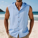Riolio  Loose Casual American Style Men's Summer Linen Hooded Sleeveless Shirt Hip Hop Trendy Top Comfortable Breathable Garment