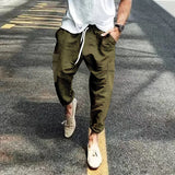 Riolio  Men's Striped Linen Blend Harem Pants Elastic Waist Drawstring Casual Trousers