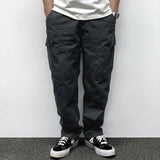 Riolio  Autumn Men's Pants Multi-Pocket Cargo Pants Retro Solid Color Simple Loose Button Elastic Strap Casual Pants