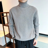 Riolio  New Korean Retro Men Basic Sweater Luxury Knit Solid Color Turtleneck Long Sleeve Pullover Casual Textured High Quality Knitwear