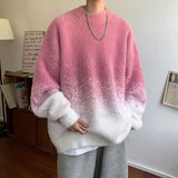 Riolio  New Popular Plush Gradient Sweater Autumn Winter High Street Casual Round Neck Knitted Sweater Men's Soft Lazy Pullover 4 Colors