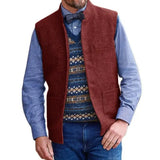 Riolio  Men Vest Brown Herringbone Single Button Stand Collar Waistcoat For Wedding Business Banquet Work Daily Casual Men Suit Vest