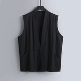 Riolio  Plus Size 6XL-8XL Men's Cotton Linen Vest Traditional Chinese Frog Button Sleeveless Summer Breathable Streetwear Tank Tops