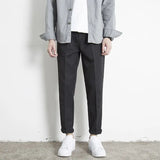 Riolio  Korean Summer New Vintage Casual Versatile Straight Suit Pants Men Solid Button Zipper Pockets Patchwork Loose Business Trousers