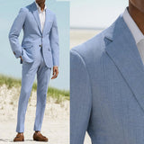 Riolio  Blue Mens Suit 2 Pieces Blazer Pants Single Breasted Peaked Lapel Formal Business Slim Fit Formal Wedding Groom