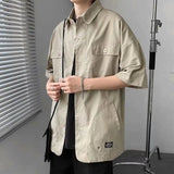 Riolio Elegant Fashion Shirts Loose Solid Patchwork Casual Turn-down Collar Short Sleeve Pockets Spring Summer Thin Men's Clothing