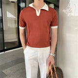 Riolio Summer Lapel Breathable Short Sleeve Temperament Men's Clothing Slim Korean Version Solid Color Trend Knitted POLO Shirt