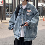 Riolio  Korean Version Men New Solid Color Versatile and Single-breasted Lapel Loose Casual and Chic Denim Jacket for Spring and Autumn.