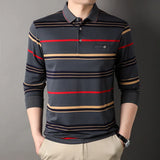 Riolio  Men's Spring Autumn New Striped Long Sleeve Pockets Button Tees Turn-down Collar Pullover Polo Shirt Business Casual Loose Tops