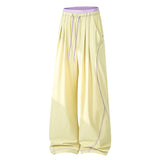Riolio  Quick Dry Wide Leg Pants with Drawstring Unisex Summer Ice Sensation Waistband Contrast Color Stitched Elastic Cords