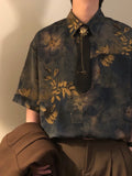 Riolio Summer American Trendy Casual Tops New Chinese Style Vintage Hong Kong Style Printed Short-sleeved Shirt Men's Loose Tops Chic