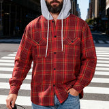 Riolio  Men's Plaid Flannel Shirt Jacket Detachable Hooded Button-Down Shacket for Casual Wear