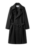 Riolio Autumn Winter Long Oversized Windproof Black Warm Woolen Coat Men Sashes Double Breasted Wool Blends Overcoat