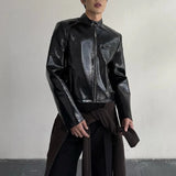 Riolio  Mens Pu Biker Jacket Autumn Streetwear Fashion Slim Fit Nightclub Punk Urban Youth Motorcycle Statement Outerwear